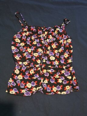 Kirra Black Floral Button-Front Spaghetti Strap Camisole